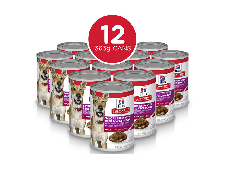 Hills Science Diet Adult Savoury Stew Beef & Vegetables Canned Dog Food, 363g, 12 pack