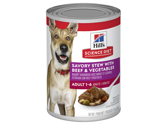 Hills Science Diet Adult Savoury Stew Beef & Vegetables Canned Dog Food, 363g, 12 pack