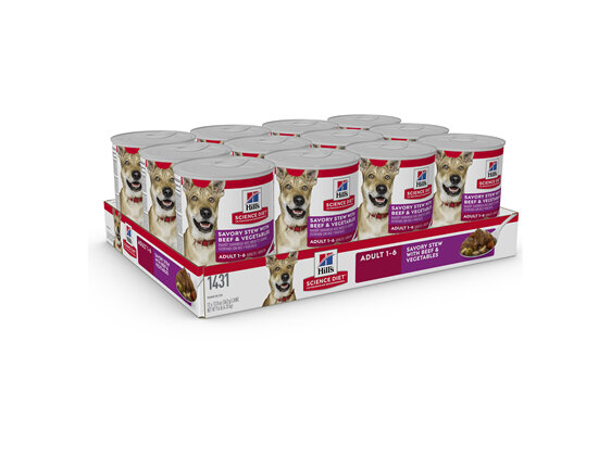 Hills Science Diet Adult Savoury Stew Beef & Vegetables Canned Dog Food, 363g, 12 pack