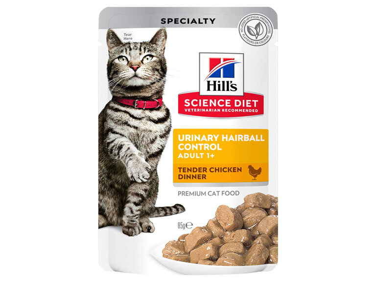 Hill's Science Diet Adult Urinary Hairball Control Chicken Cat Food Pouches, 85g, 12 Pack