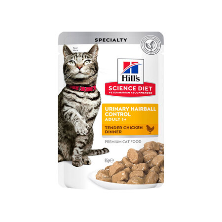 Hill's Science Diet Adult Urinary Hairball Control Chicken Cat Food Pouches, 85g, 12 Pack