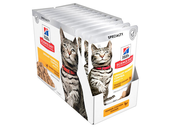 Hill's Science Diet Adult Urinary Hairball Control Chicken Cat Food Pouches, 85g, 12 Pack