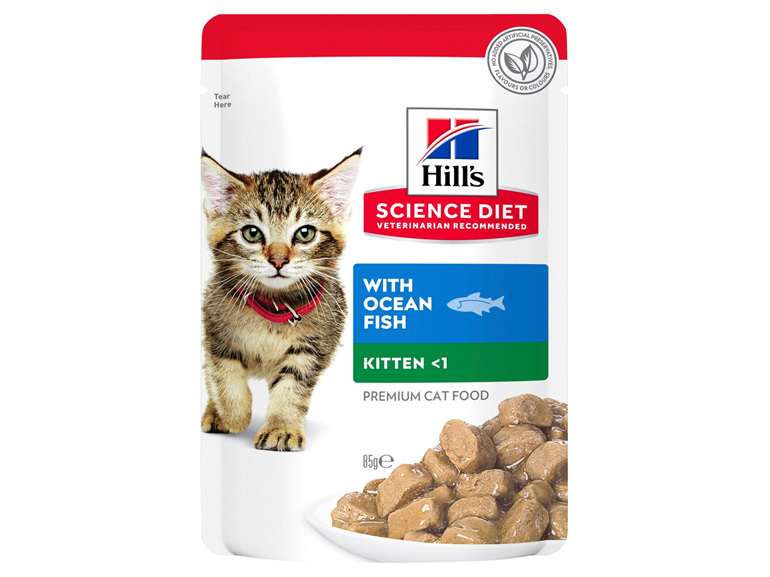 Hill's Science Diet Kitten Ocean Fish Wet Cat Food Pouches, 85g, 12 Pack