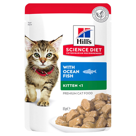 Hill's Science Diet Kitten Ocean Fish Wet Cat Food Pouches, 85g, 12 Pack