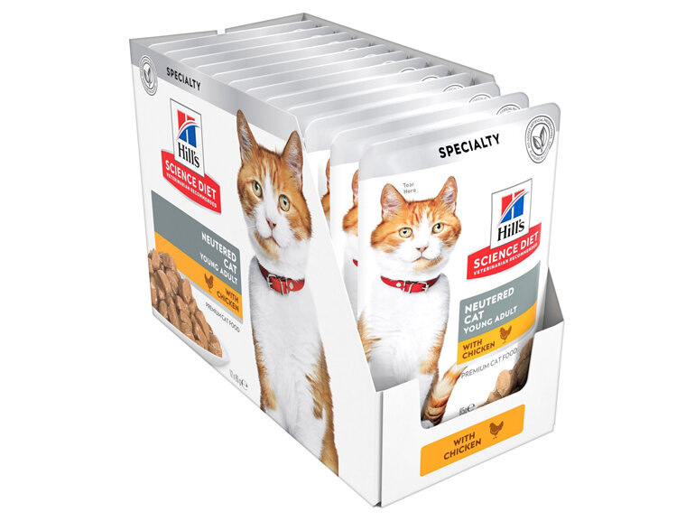 Hill's Science Diet Young Adult Neutered Cat Chicken Wet Cat Food Pouches, 85g, 12 Pack