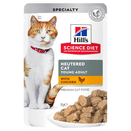 Hill's Science Diet Young Adult Neutered Cat Chicken Wet Cat Food Pouches, 85g, 12 Pack