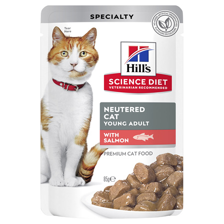 Hill's Science Diet Young Adult Neutered Cat Salmon Wet Cat Food Pouches, 85g, 12 Pack