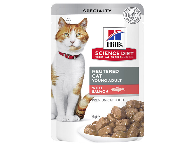 Hill's Science Diet Young Adult Neutered Cat Salmon Wet Cat Food Pouches, 85g, 12 Pack