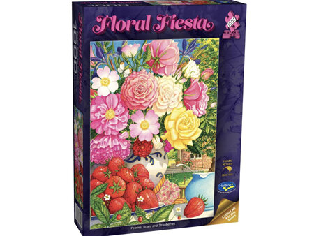 Holdson 1000 Piece Jigsaw Puzzle  Floral Fiesta Peonies Roses Strawberries