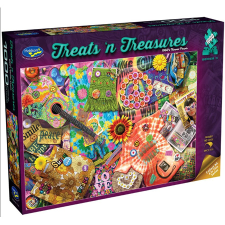 Holdson's 1000 Piece Jigsaw Puzzle:  Treats'n Treasures - 1960's Flower Power