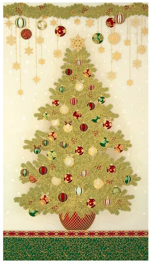 Holiday Flourish Metallic Holiday Christmas Tree Quilt Panel 20779-223