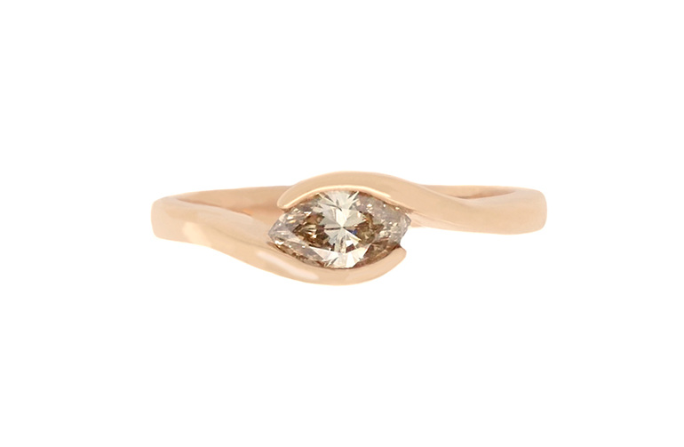 Horizontal Marquise Cut Cognac Diamond Crossover solitaire in 18ct Rose Gold
