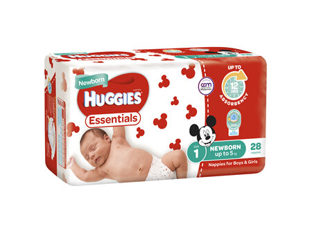 Huggies Essentials Nappies Size 1 (Up to 5kgs) 28 Pack