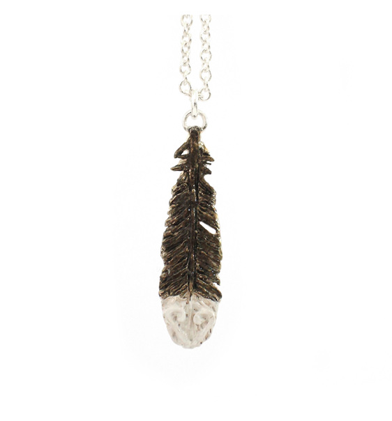 huia feather black white lily griffin pendant native gift nz sterling silver