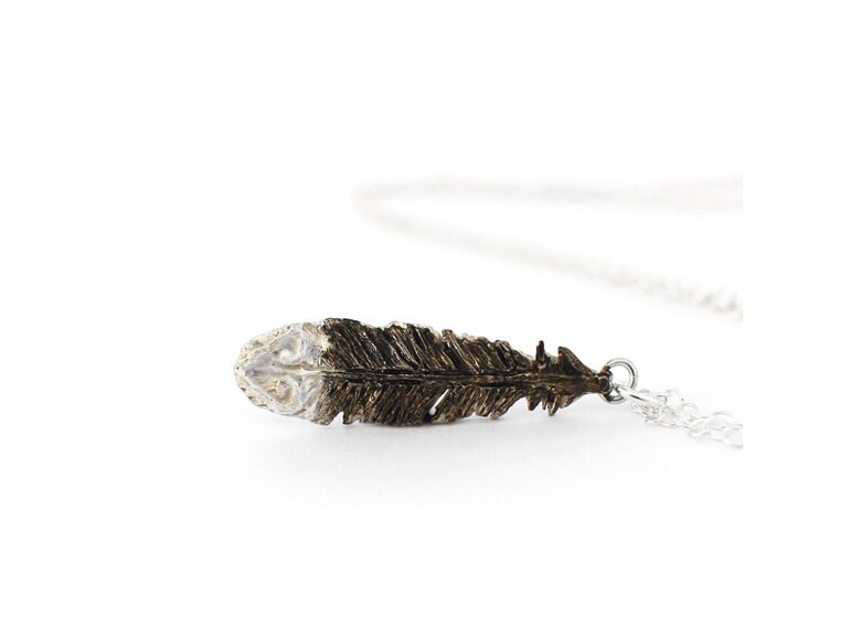 huia feather black white necklace pendant native silver handmade lilygriffin nz