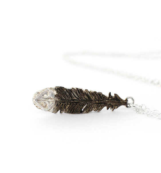 huia feather black white necklace pendant native silver handmade lilygriffin nz
