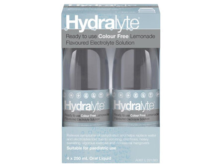 Hydralyte Electrolyte Lemonade Colour Free 4 x 250ml Solution
