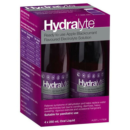 HYDRALYTE Liquid Apple & Blackcurrant 4 x 250ml
