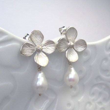 Hydrangea Pearl Drop Earrings Sterling Silver