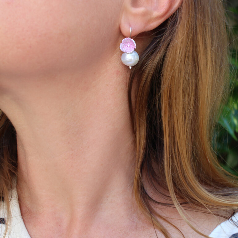 hydrangea pink flowers pearls edison sterling silver lilygriffin jewellery nz