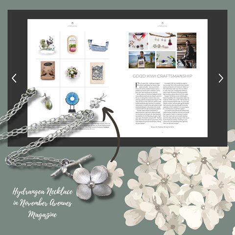 Hydrangea Sterling Silver Necklace in Avenues Magazine