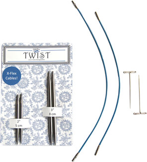 image a blue and white card with 2 sets of needle tips and 2 blue cables w keys