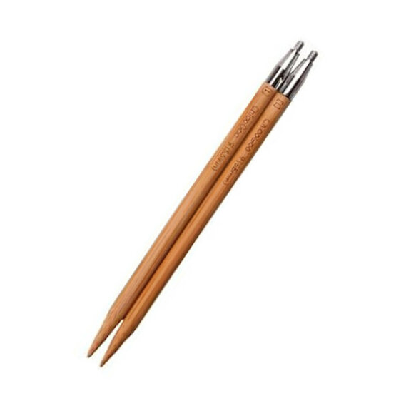 image shows 2 bamboo knitting needles interchangeable tips with patina tips