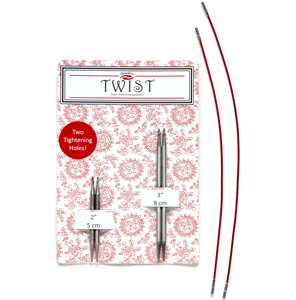 image shows a red and white card with two sets of needle tips and 2 red cables