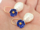 indigo blue flowers gold vermeil baroque pearl earrings lilygriffin jeweller nz