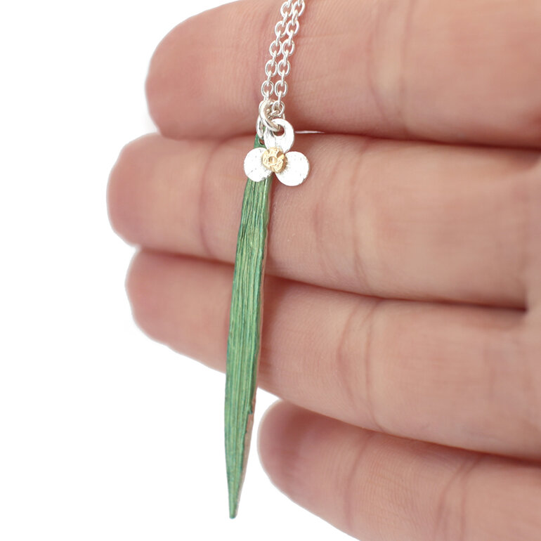 Iris flower leaf native nz sterling silver solid gold necklace lily griffin