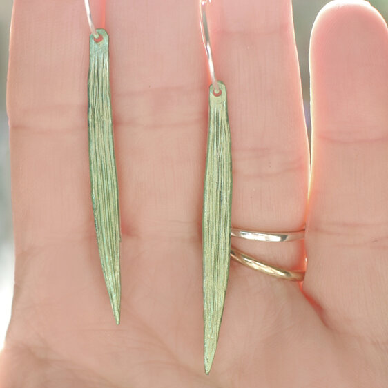 iris mikoikoi long leaves leaf green sterling silver earrings lily griffin nz