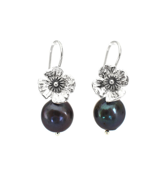 Isla pearl earrings peacock sterling silver flowers lily griffin nz jewellery