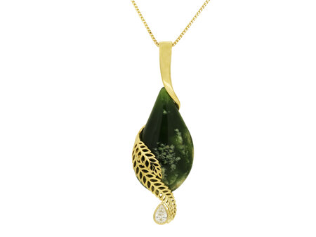 Jade and Diamond Fern Leaf Pendant