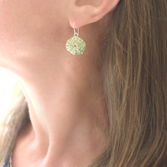 Jade green sterling silver kina shells handmade earrings lilygriffin nz jeweller