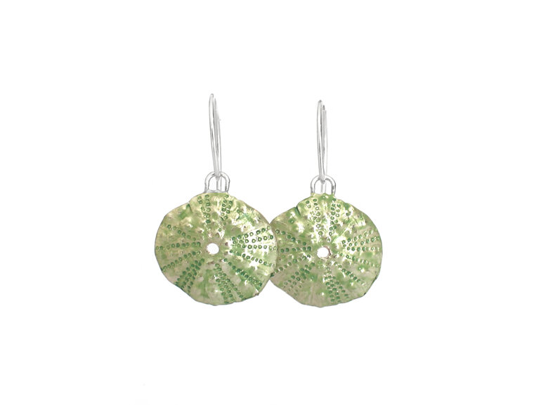 Jade green sterling silver kina shells sea urchins earrings lilygriffin nz ocean