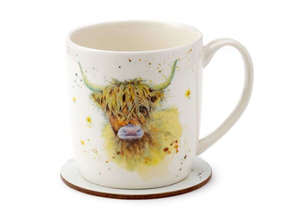 Jan Pashley Highland Coo Cow Porcelain Mug & Coaster Set