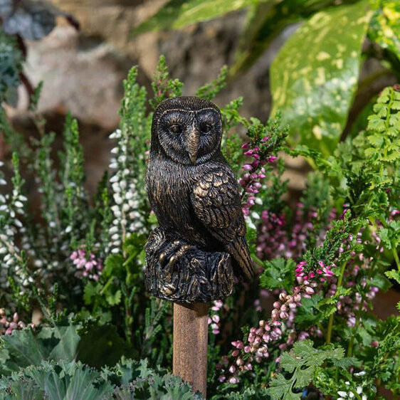 Jardinopia Cane Companions Barn Owl Antique Bronze Topper garden