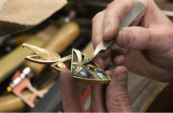 JDA Finalist Tane Pendant being handcrafted in NZ jewellery workshop by jeweller