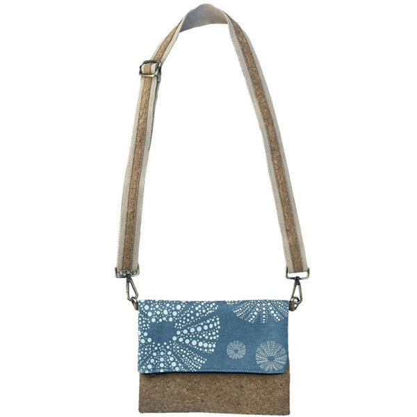 Jo Luping Design Cork Fabric Crossbody Bag Kina White on Blue & Dark Grey