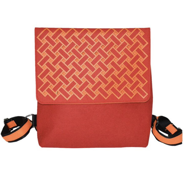 Jo Luping Design EcoFelt BackPack Harakeke Weave Orange on Red