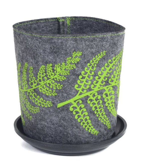 Jo Luping Design Ecofelt Grow Bag Green Fern On Mid Grey