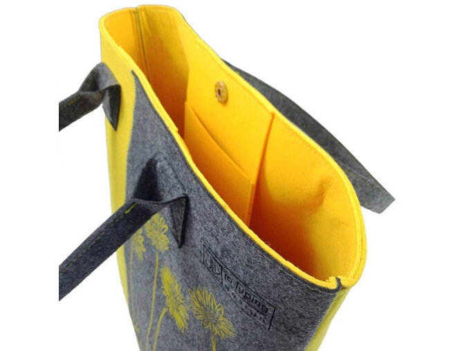 Jo Luping Design Shoulder Tote Bag Daisy Yellow on Grey EcoFelt