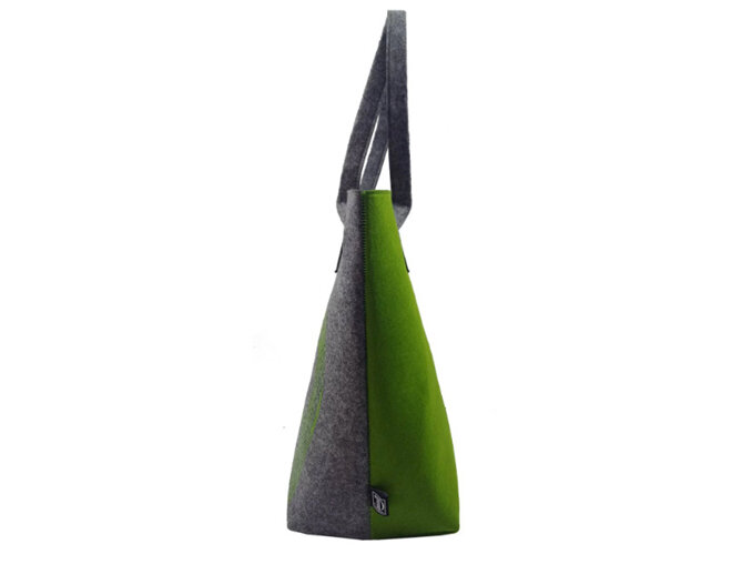 Jo Luping Design Shoulder Tote Bag Ponga Frond Green & Grey EcoFelt