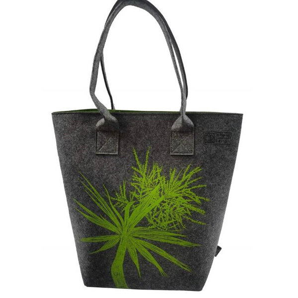 Jo Luping Design Shoulder Tote Bag Ti Kouka Green on Grey EcoFelt