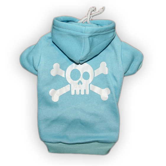 jolly roger blue cotton dog hoodie skull and cross bones