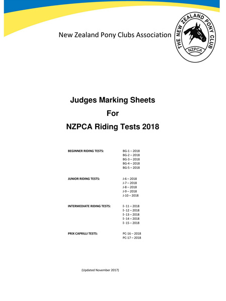 Judges Marking Sheets - (Riding Test 2018)