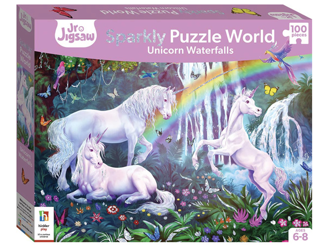 Junior Jigsaw 100 Piece Sparkly Puzzle Unicorn Waterfalls