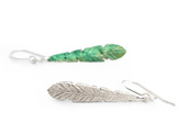 kakariki green emerald feather earrings bird native nz sterling silver