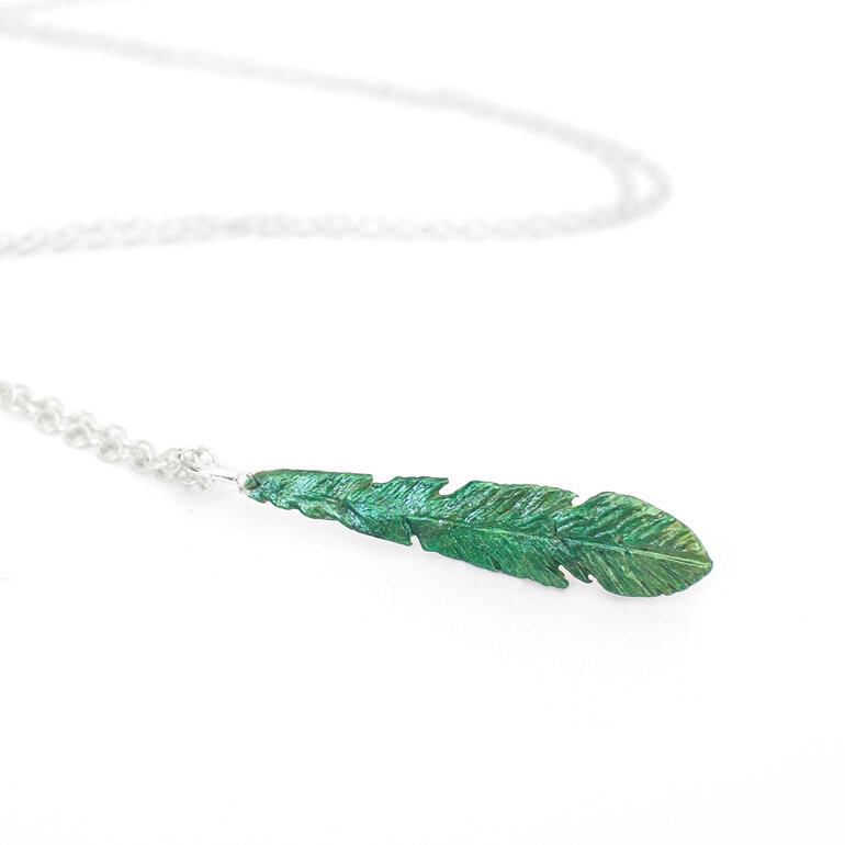 kakariki green emerald feather necklace lily griffin native nz sterling silver