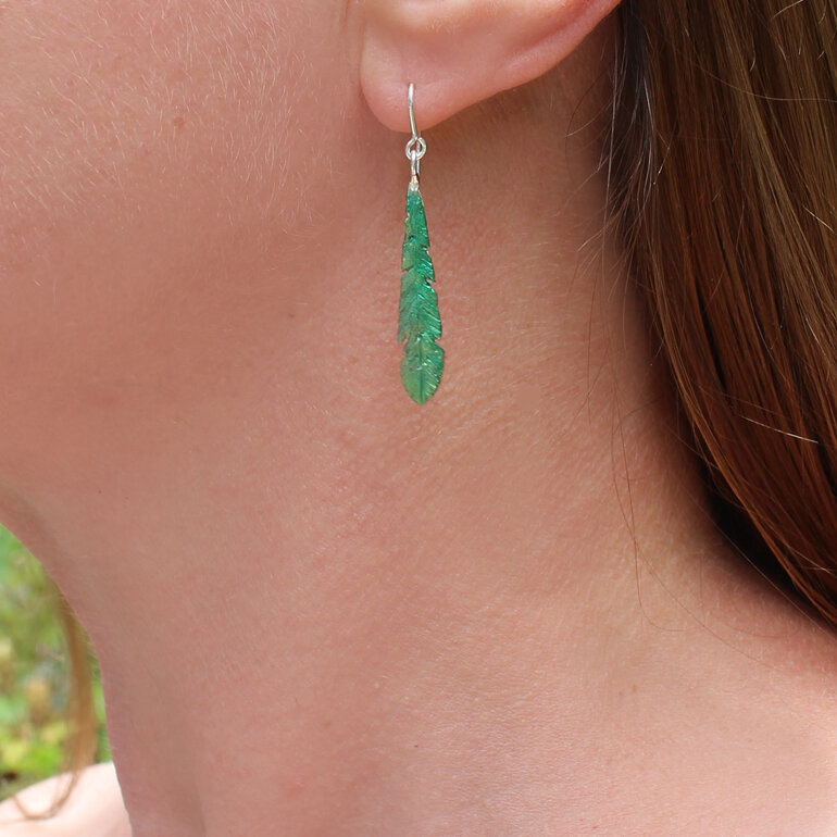 kakariki green feather earrings bird native nz sterling silver lily griffin